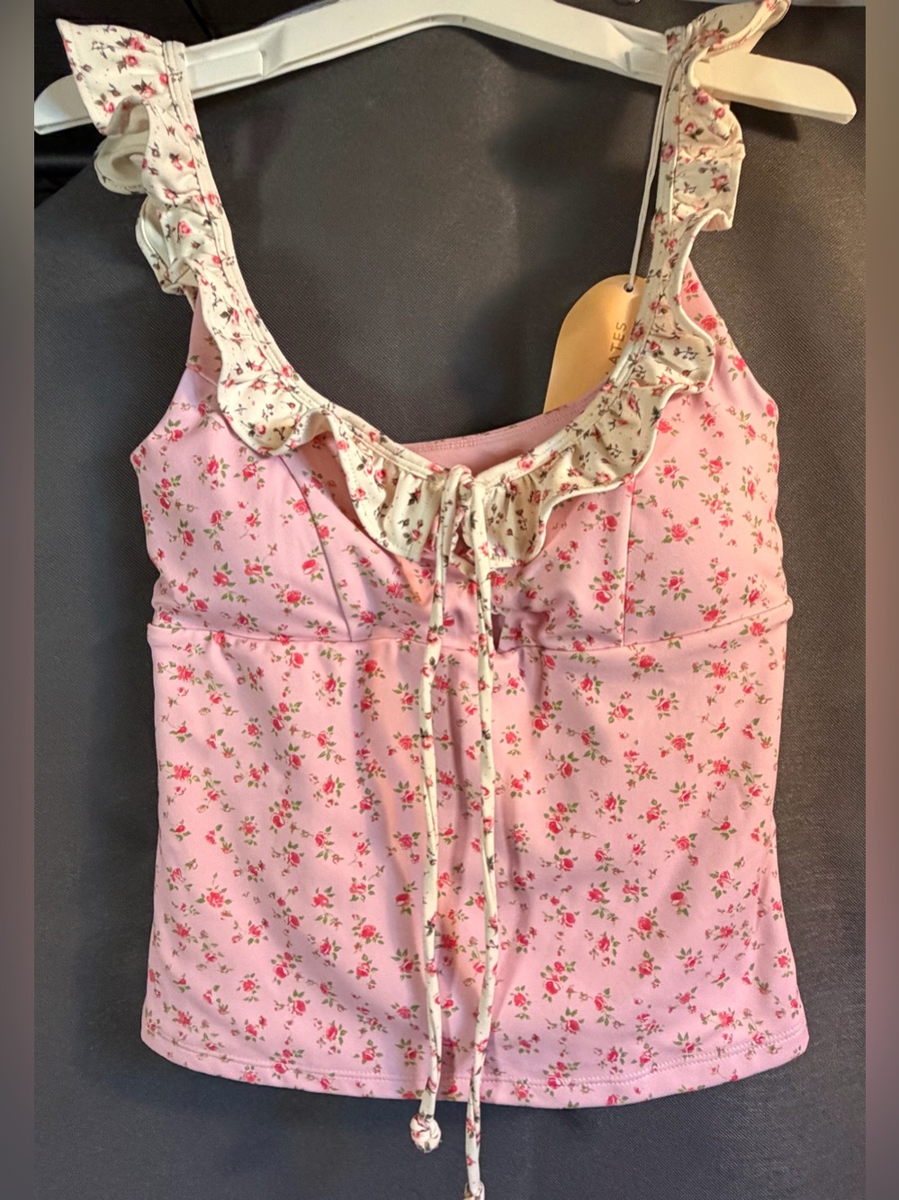 Floral Ruffle Lace Up Pink Floral Women's Tank Top